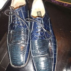 Men Blue Snake Skin Leather Shoes